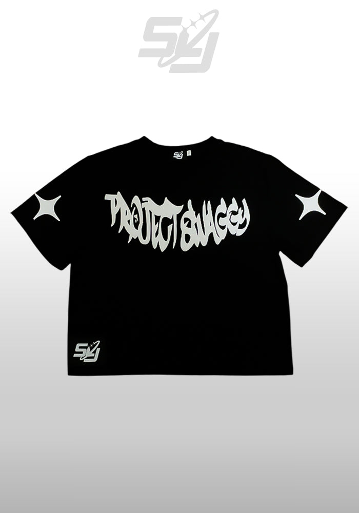 T-shirt cropped nera fronte - cotone 300gsm - projectswaggy